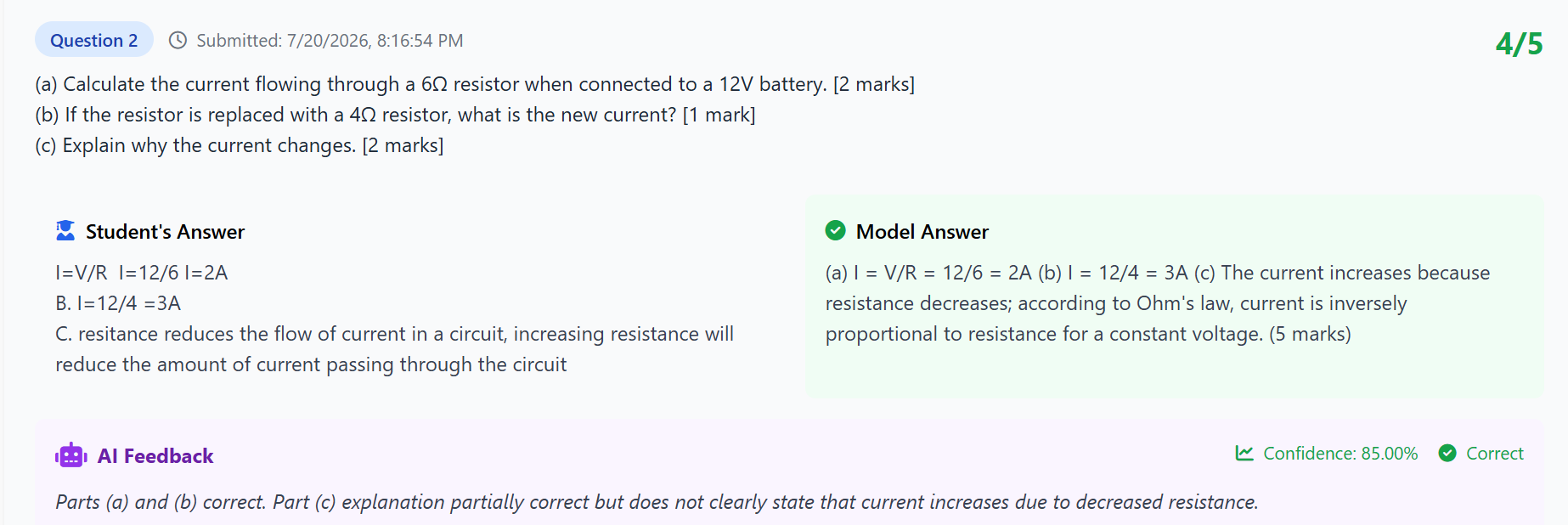 AI marking for structured questions